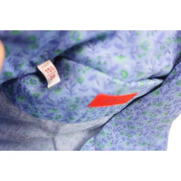 Isaia Napoli Blue Green Floral Pocket Short Sleeve Cotton Camp Shirt 15.5/39 NEW - Picture 4 of 5